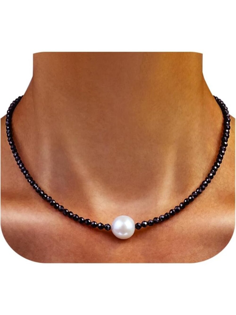 Elegant Pearl Choker Necklace for Women, Natural Black Stone Beaded Jewelry